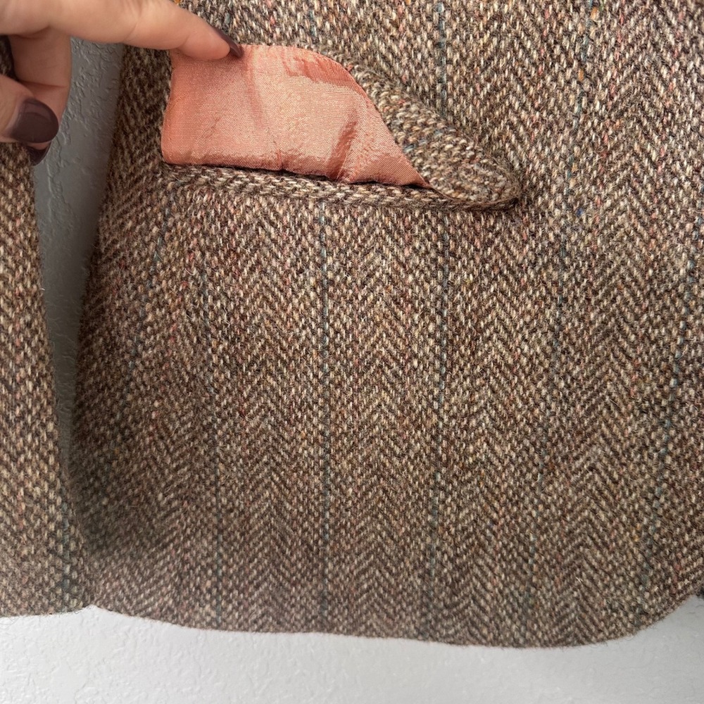 Vintage Harris Tweed Herringbon Blazer Brown Multicolor Woven jJacket Size 8 - Picture 11 of 13